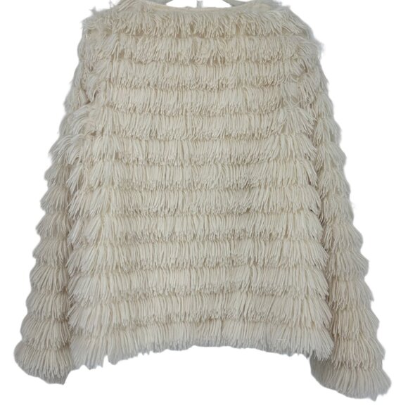 Main Strip Ivory Faux Fur Shag Fringe Jacket Size M - Picture 4 of 7